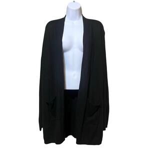 Magaschoni Women Cashmere Black Cardigan XL Quiet Luxury Long Open Front Pocket
